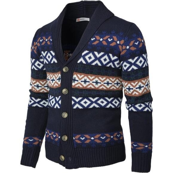 Mens Casual Comfortable Fit Cardigan Sweater Cmocal064-navy - Picture 1 of 6